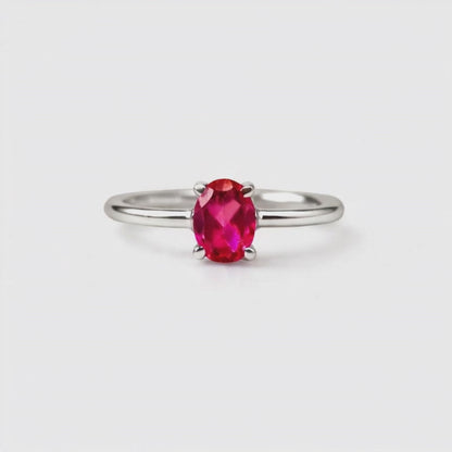 Oval Natural Red Garnet Sterling Silver Classic Ring