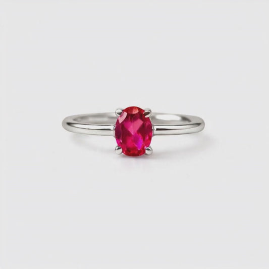 Oval Natural Red Garnet Sterling Silver Classic Ring