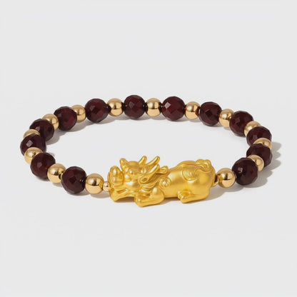 Garnet Infinite Fortune 18k Gold Vermei Pixiu Feng Shui Bracelet