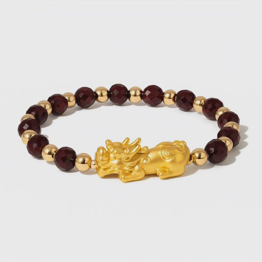 Garnet Infinite Fortune 18k Gold Vermei Pixiu Feng Shui Bracelet