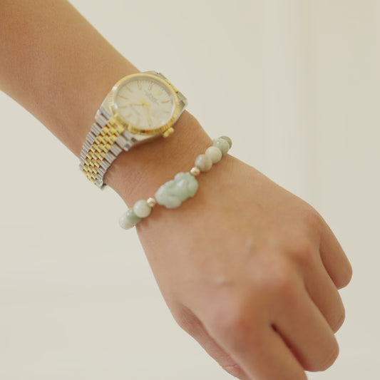 Natural Green Jade Pixiu Wealth Bracelet With REAL Gold