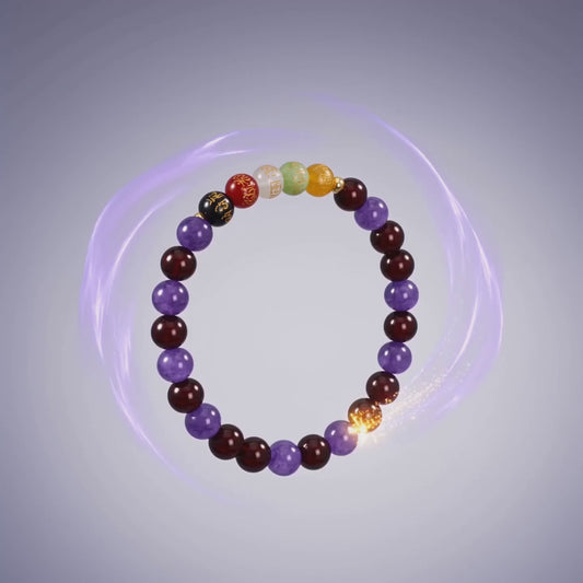 Wealth Expansion Bracelet Grade AA Garnet & Amethyst with Real Gold