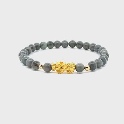 Labradorite Unlimited Prosperity 18K Gold Vermeil Pixiu Feng Shui Bracelet