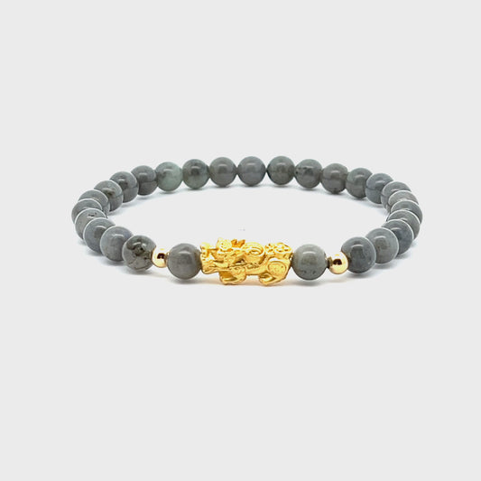 Labradorite Unlimited Prosperity 18K Gold Vermeil Pixiu Feng Shui Bracelet