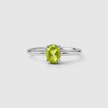 Oval Natural Green Peridot Sterling Silver Classic Ring