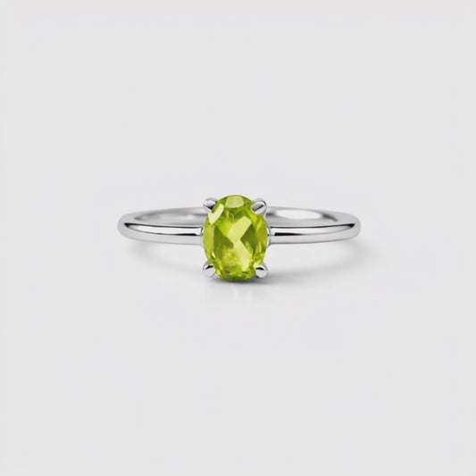 Oval Natural Green Peridot Sterling Silver Classic Ring