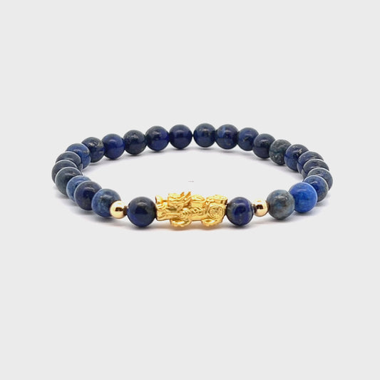 Lapis Lazuli Unlimited Prosperity 18K Gold Vermeil Pixiu Feng Shui Bracelet