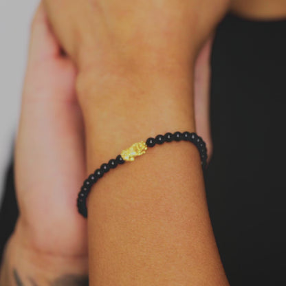 Energized Black Obsidian 18k REAL Gold Feng Shui Pixiu Bracelet