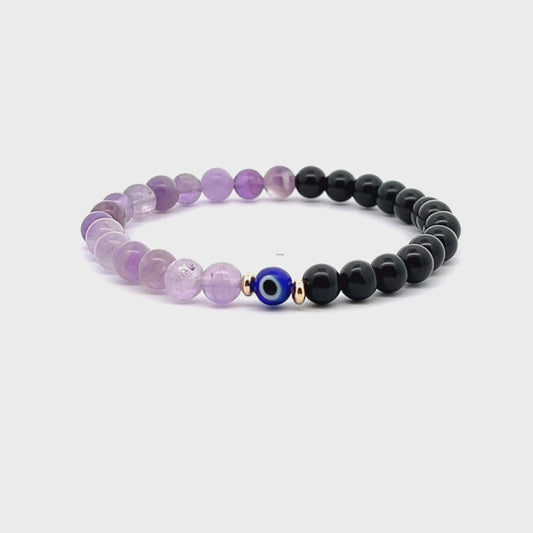 Magnetic Health - Amethyst And Black Obsidian Evil Eye Bracelet