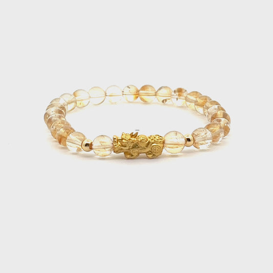 Citrine Unlimited Prosperity 18K Gold Vermeil Pixiu Feng Shui Bracelet