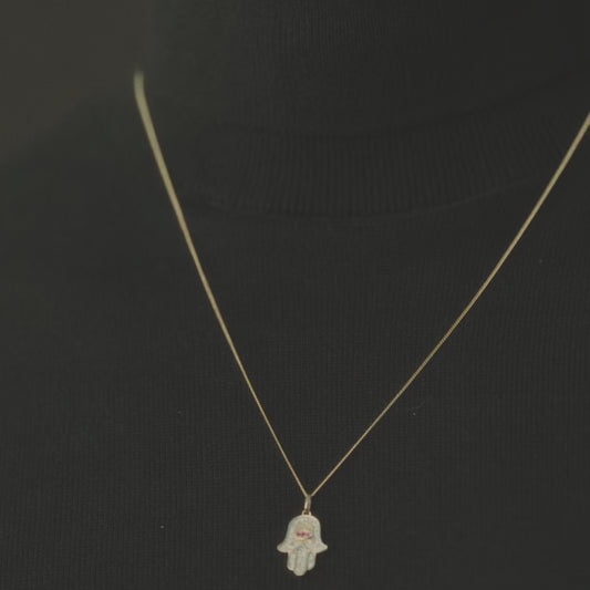 Gold Ruby Hamsa Pendant