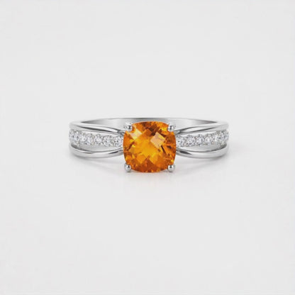 Natural Citrine 14k White Gold Ring With Real Diamonds