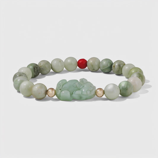 Natural Green Jade Pixiu Wealth Bracelet With REAL Gold