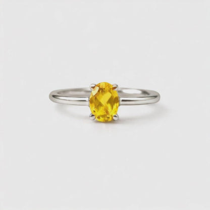 Oval Natural Citrine Sterling Silver Classic Ring