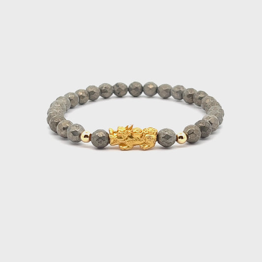 Pyrite Unlimited Prosperity 18K Gold Vermeil Pixiu Feng Shui Bracelet