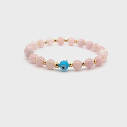 Ultimate Rose Quartz Evil Eye Gold Vermeil Bracelet