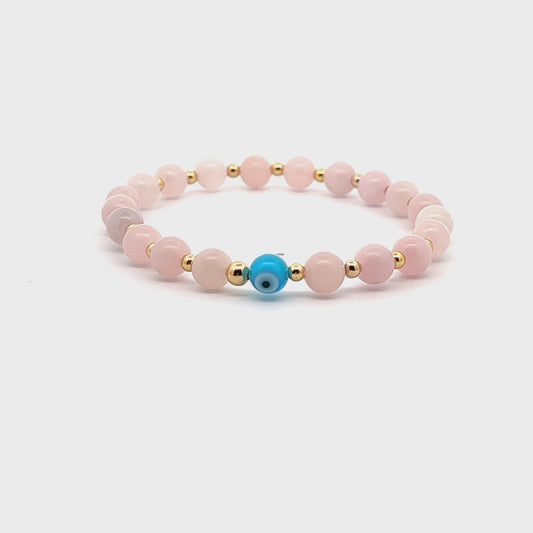 Ultimate Rose Quartz Evil Eye Gold Vermeil Bracelet
