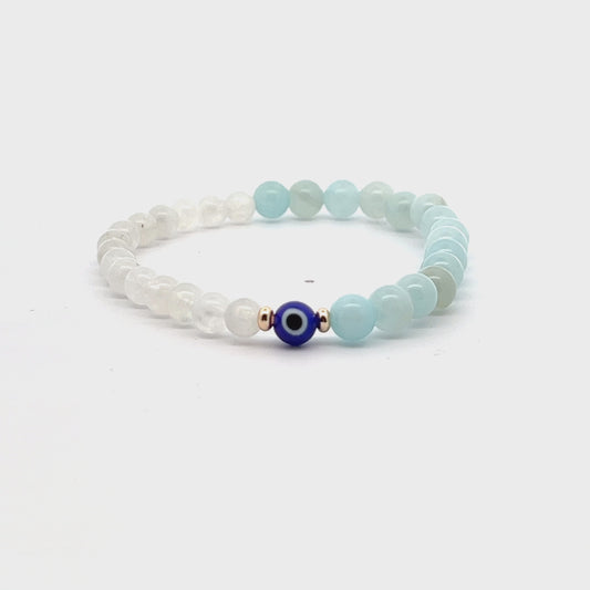Magnetic Balance - Moonstone And Aquamarine Evil Eye Bracelet