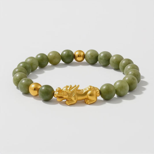 Natural Green Jade with Gold Pixiu
