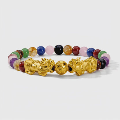 The Pixiu of Fortune and Success Multi Gemstone Bracelet