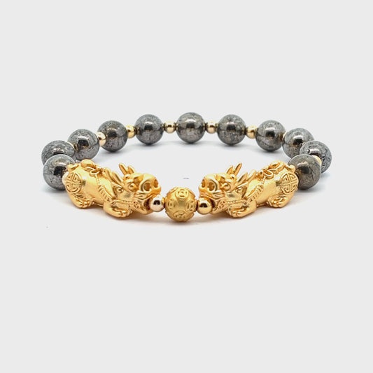 Forever Fortune 18K Gold Vermeil Double Pixiu Pyrite Bracelet