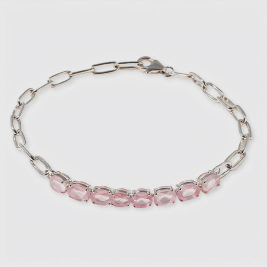 Rose Quartz Sterling Silver Paperclip Sterling Silver Soulmate Bracelet