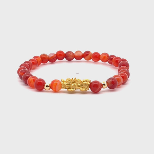 Carnelian Unlimited Prosperity 18K Gold Vermeil Pixiu Feng Shui Bracelet