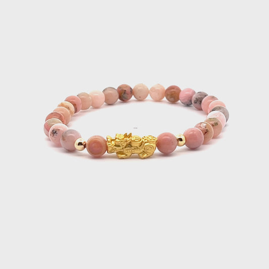 Pink Opal Unlimited Prosperity 18K Gold Vermeil Pixiu Feng Shui Bracelet