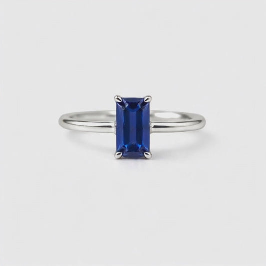 Oval Natural Dark Blue Topaz Sterling Silver Classic Ring