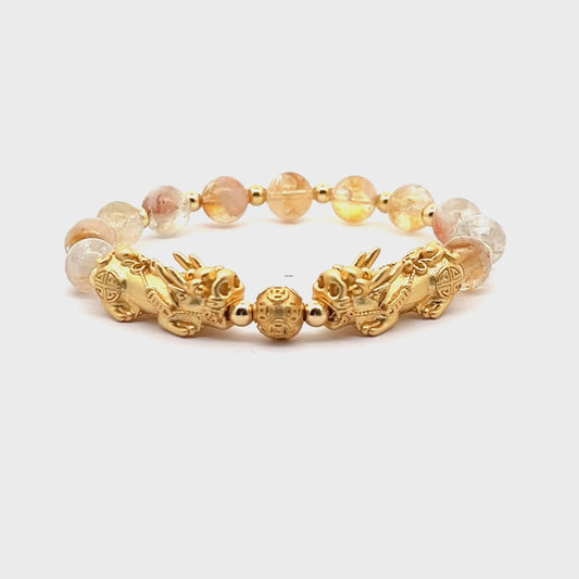 Forever Fortune 18K Gold Vermeil Double Pixiu Grade AA Citrine Bracelet