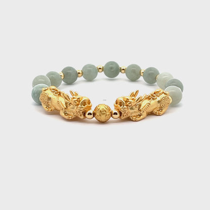 Forever Fortune 18K Gold Vermeil Double Pixiu Jade Bracelet
