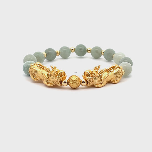 Forever Fortune 18K Gold Vermeil Double Pixiu Jade Bracelet