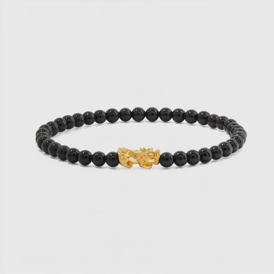 Energized Black Obsidian 18k REAL Gold Feng Shui Pixiu Bracelet