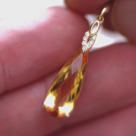 Millionaire Grade A Tear Drop Shape Citrine 14K Real Gold Pendant