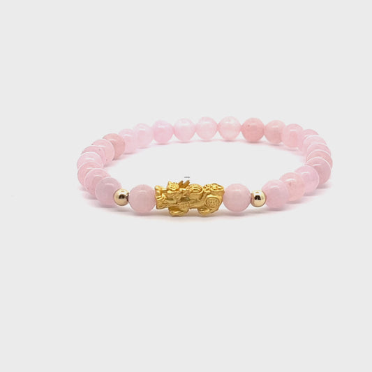 Rose Quartz Unlimited Prosperity 18K Gold Vermeil Pixiu Feng Shui Bracelet