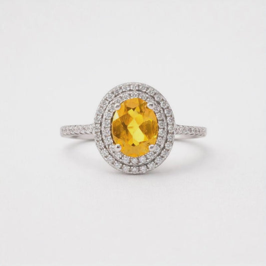 Oval Natural Grade A Citrine with Cubic Zirconia Sterling Silver Classic Ring
