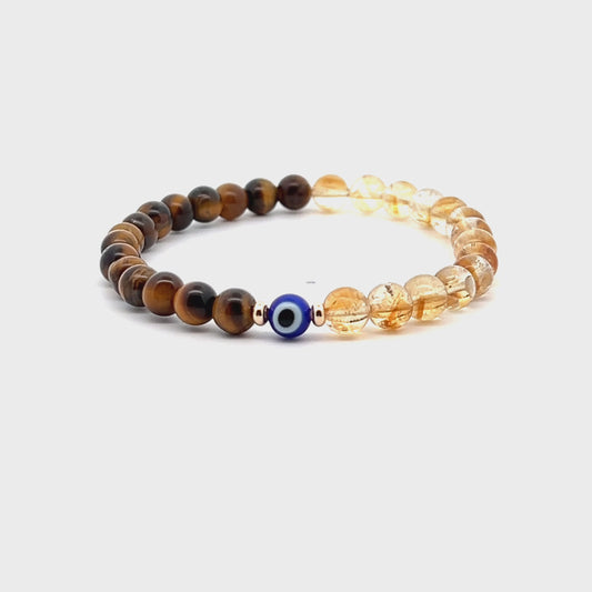 Magnetic Wealth - Tigers Eye And Citrine Evil Eye Bracelet