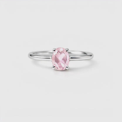 Oval Natural Rose Quartz Sterling Silver Classic Ring