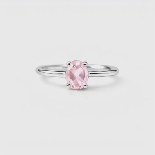 Oval Natural Rose Quartz Sterling Silver Classic Ring