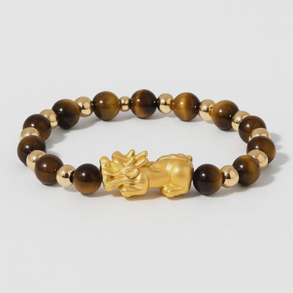 Tigers Eye Infinite Fortune 18k Gold Vermei Pixiu Feng Shui Bracelet