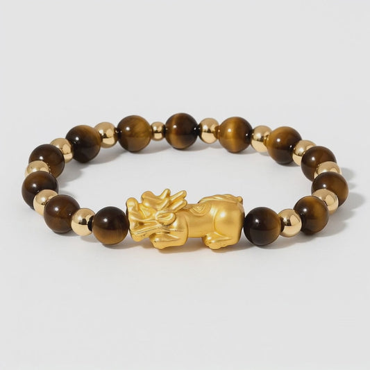 Tigers Eye Infinite Fortune 18k Gold Vermei Pixiu Feng Shui Bracelet