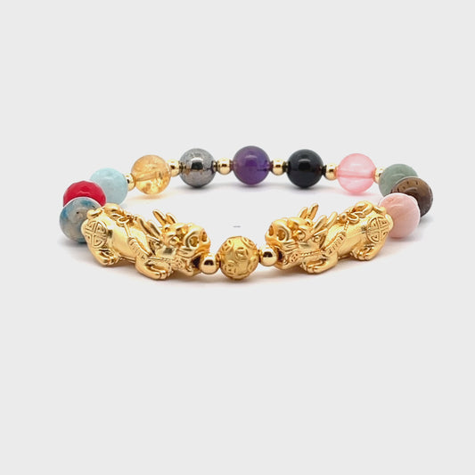 Forever Fortune 18K Gold Vermeil Double Pixiu Gem Fusion Bracelet
