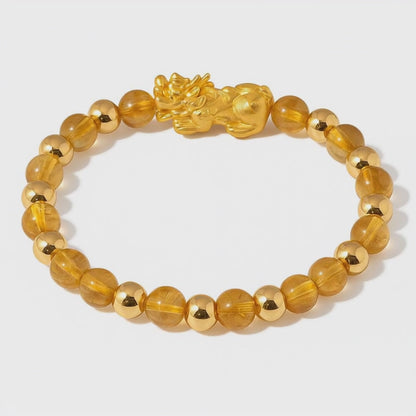 Natural Citrine Infinite Fortune 18k Gold Vermei Pixiu Feng Shui Bracelet