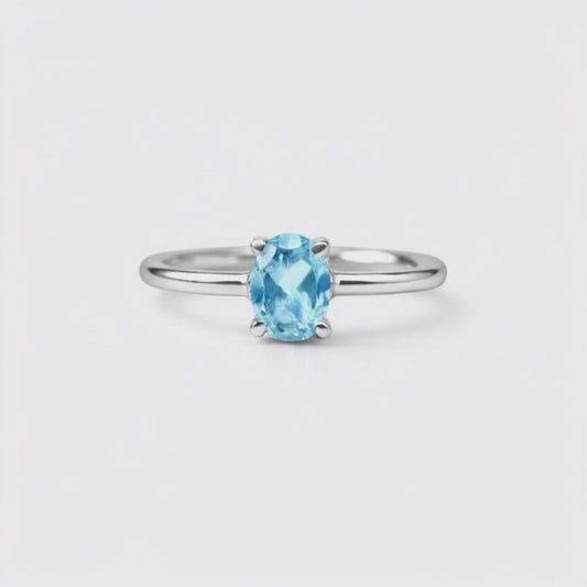 Oval Natural Aquamarine Sterling Silver Classic Ring