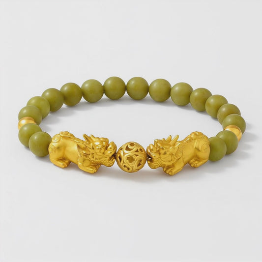 Natural Green Jade with Gold Pixiu