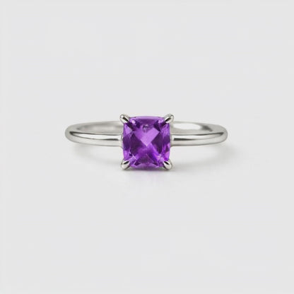 Square Natural Amethyst Sterling Silver Classic Ring