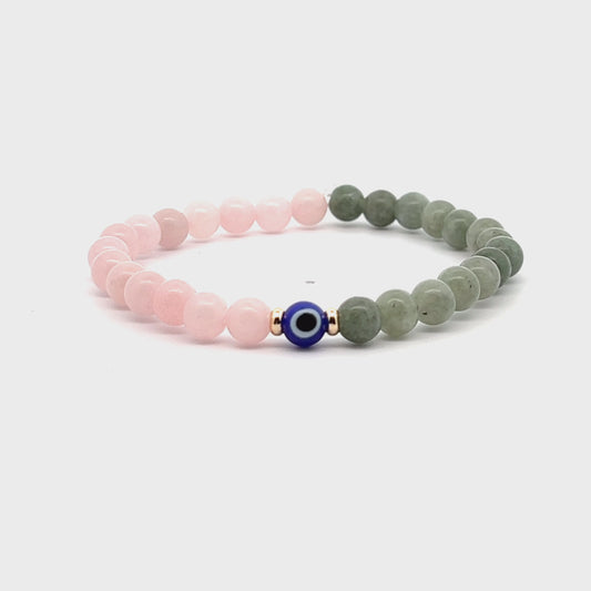 Magnetic Love - Rose Quartz And Jade Evil Eye Bracelet