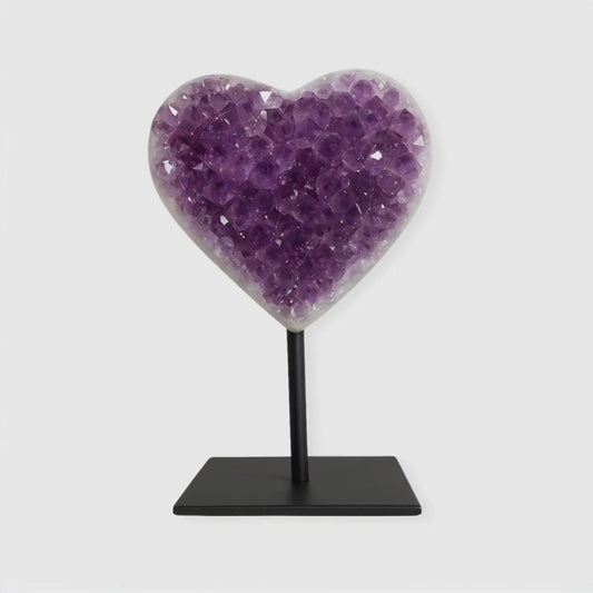 Amethyst Druzy Crystal Heart On Stand