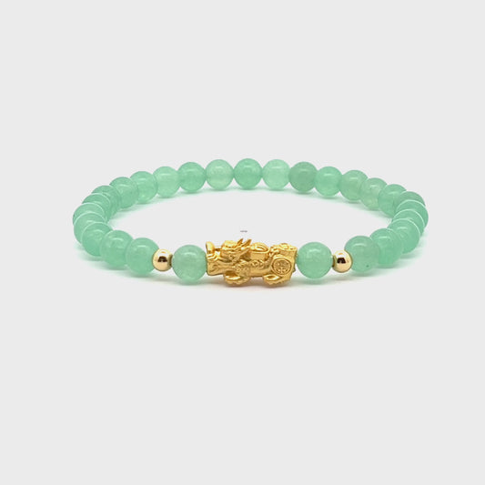 Green Aventurine Unlimited Prosperity 18K Gold Vermeil Pixiu Feng Shui Bracelet