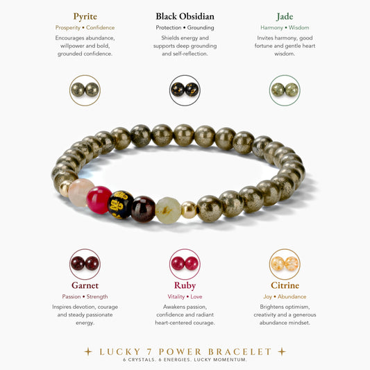 Pyrite Mega Power Lucky 7 Gemstone Bracelet With REAL Gold